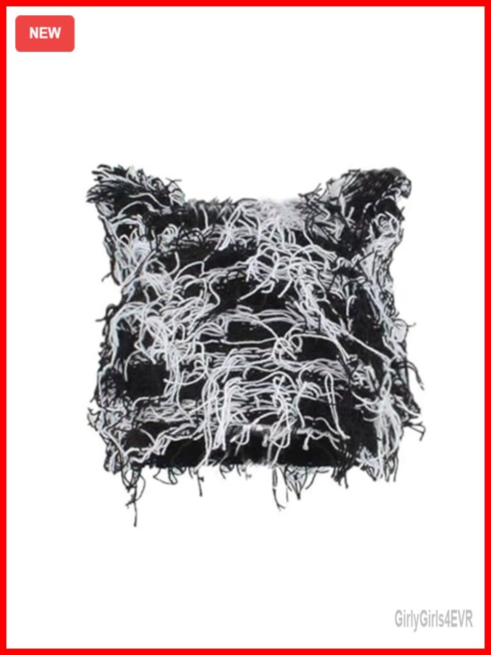 Distressed Knitted Beanie with Cat Ear Design Fuzzy Skull Cap Warm Y2k